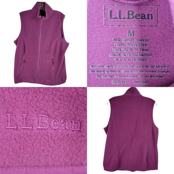 LL Bean Fleece Vest Full Zip Women’s Size Medium Ski Pockets Purple Polartec - Picture 1 of 9